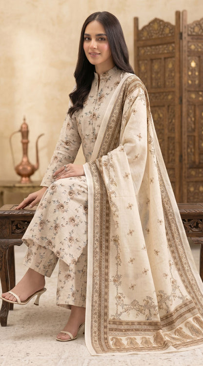D# 4013 Beige Banadora Lawn 3 Pcs Unstitched