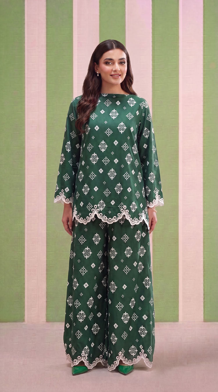 DES # 1371, Green 2 Pcs Unstitched Lawn
