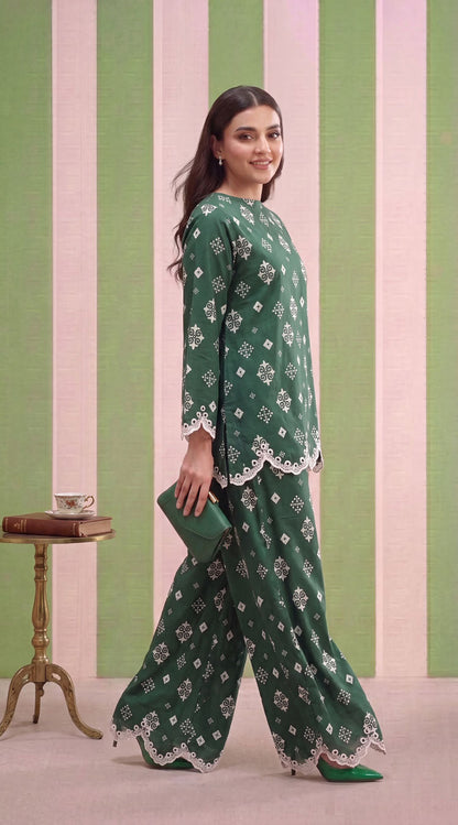 DES # 1371, Green 2 Pcs Unstitched Lawn