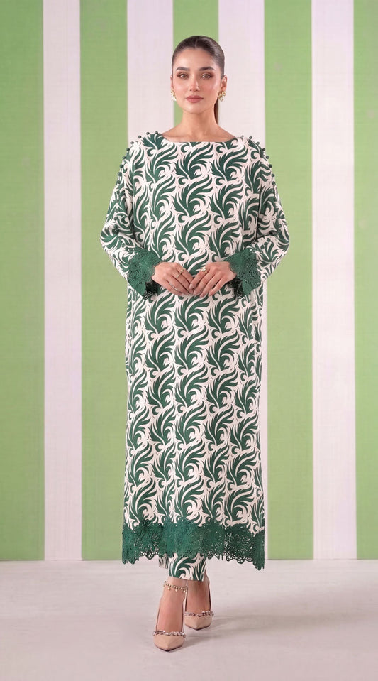 DES # 1372, Green 2 Pcs Unstitched Lawn