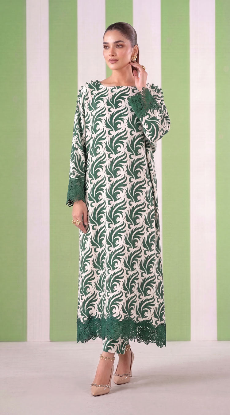 DES # 1372, Green 2 Pcs Unstitched Lawn