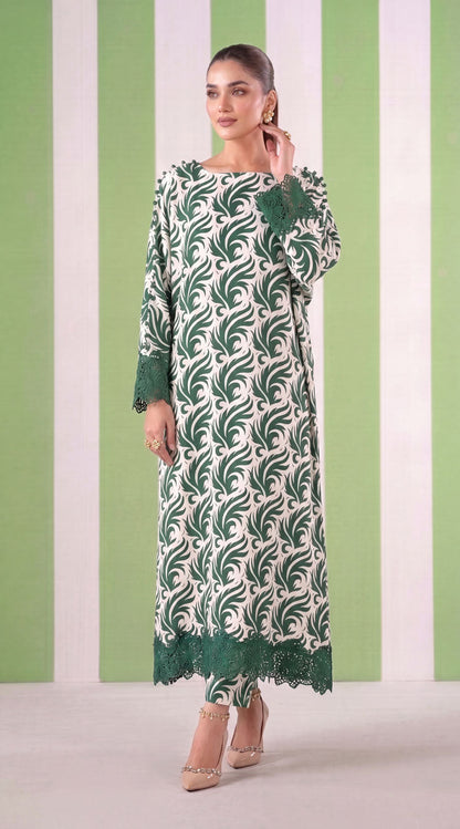 DES # 1372, Green 2 Pcs Unstitched Lawn