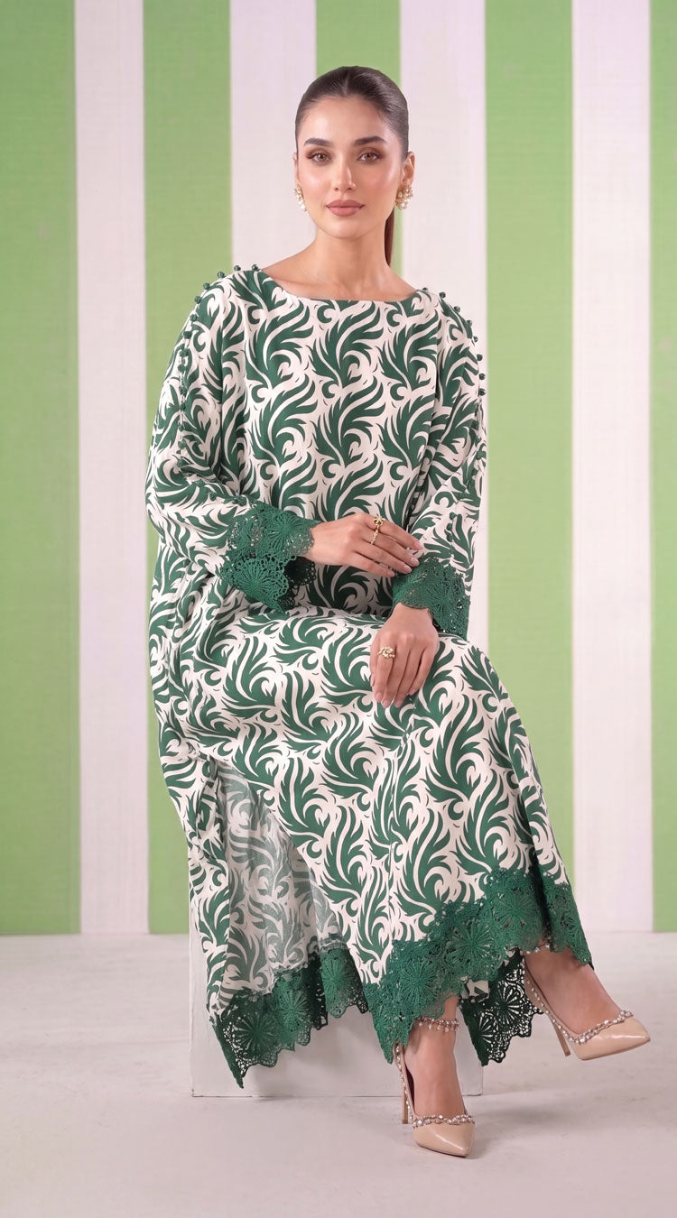 DES # 1372, Green 2 Pcs Unstitched Lawn