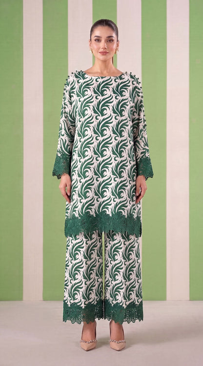 DES # 1372, Green 2 Pcs Unstitched Lawn
