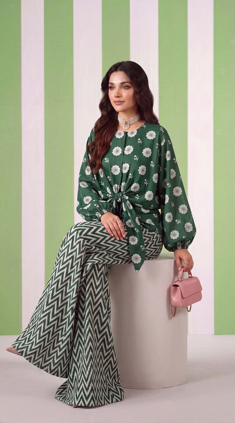 DES # 1375, Green 2 Pcs Unstitched Lawn