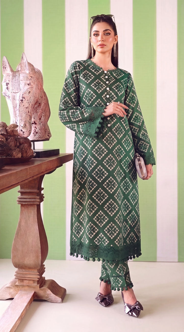 DES # 1376, Green 2 Pcs Unstitched Lawn