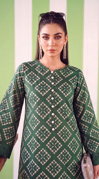 DES # 1376, Green 2 Pcs Unstitched Lawn