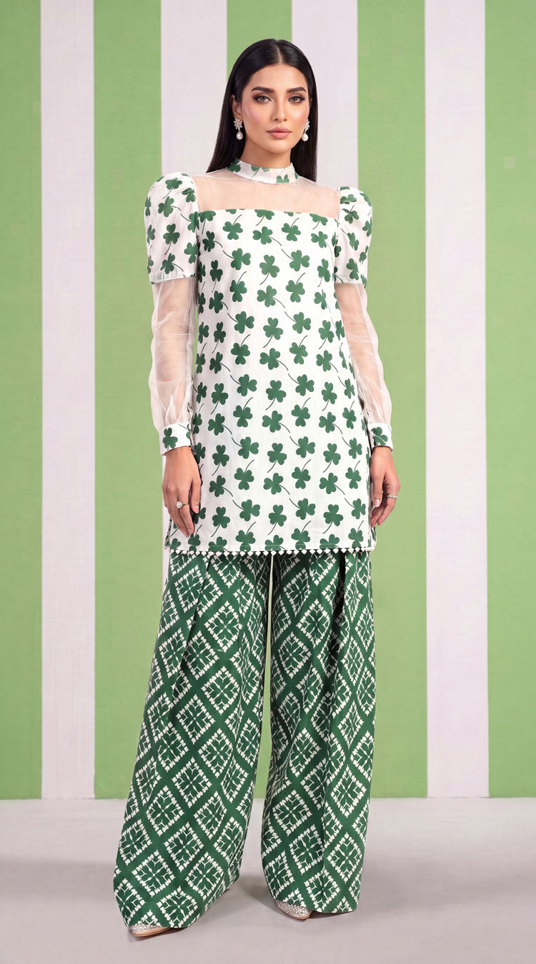 DES # 1377, Green 2 Pcs Unstitched Lawn
