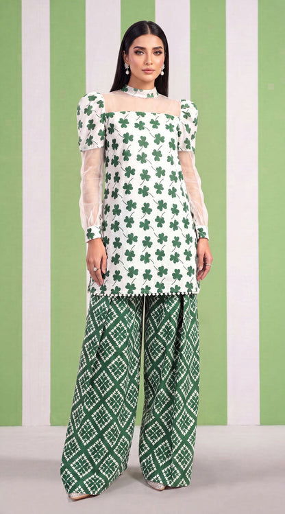 DES # 1377, Green 2 Pcs Unstitched Lawn