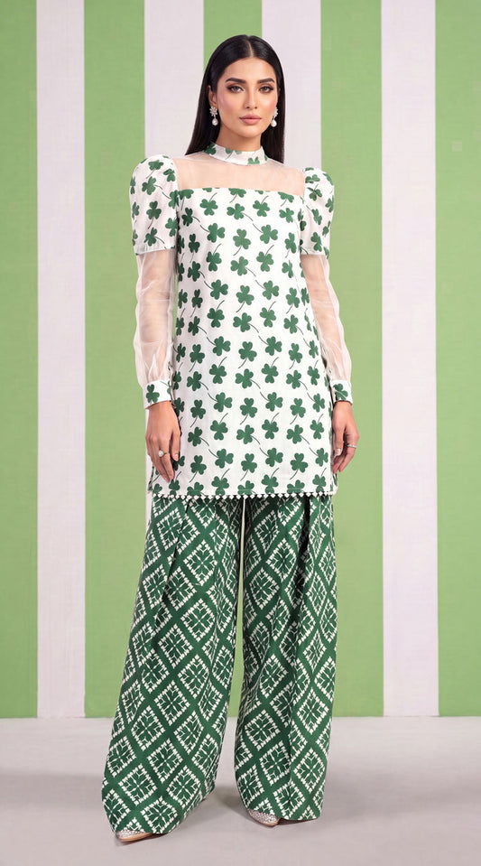 DES # 1377, Green 2 Pcs Unstitched Lawn