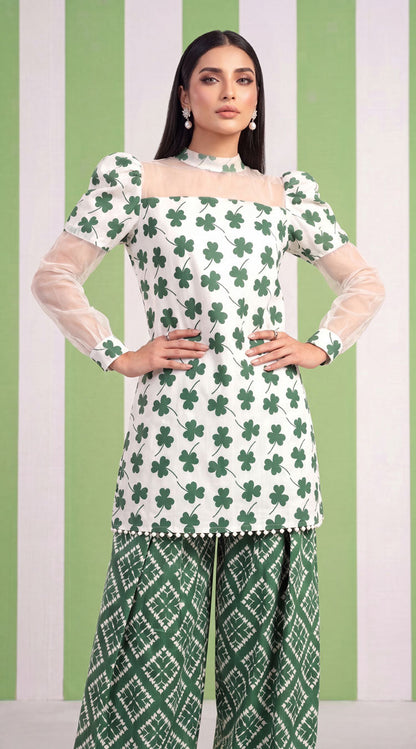 DES # 1377, Green 2 Pcs Unstitched Lawn