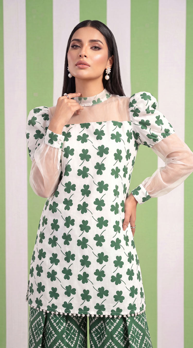 DES # 1377, Green 2 Pcs Unstitched Lawn