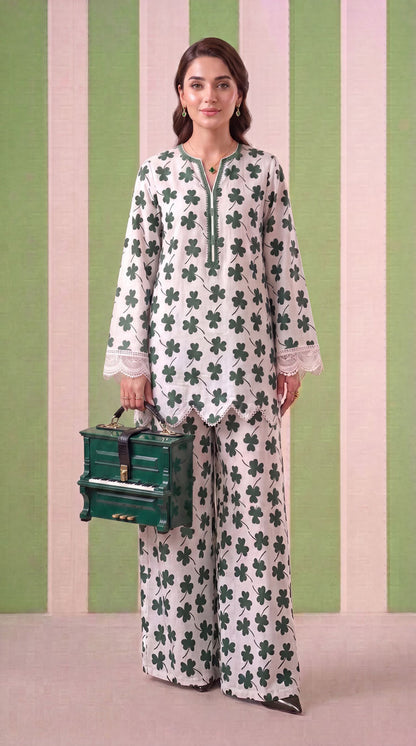 DES # 1377, Green 2 Pcs Unstitched Lawn