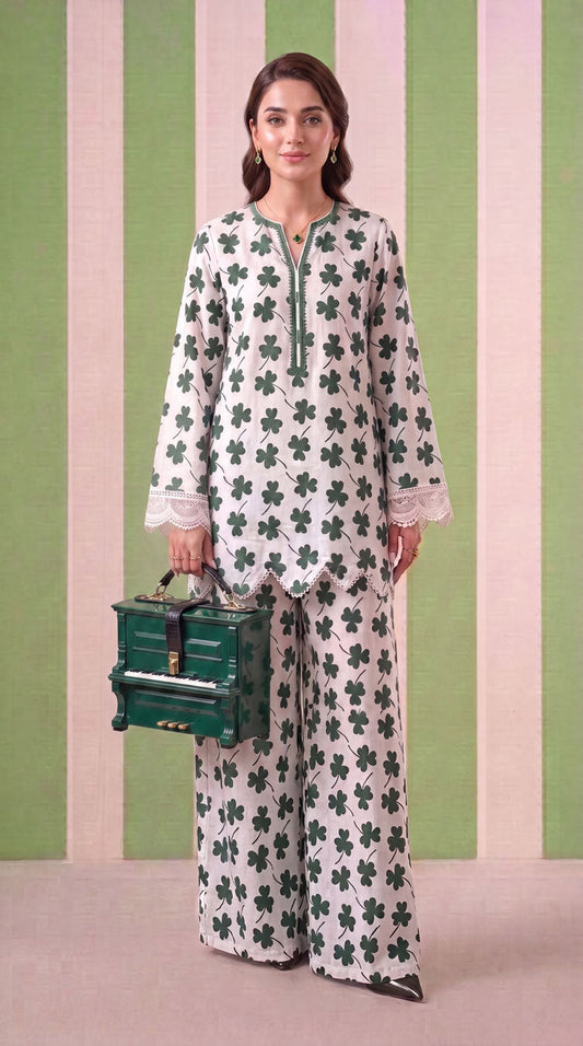 DES # 1377, Green 2 Pcs Unstitched Lawn