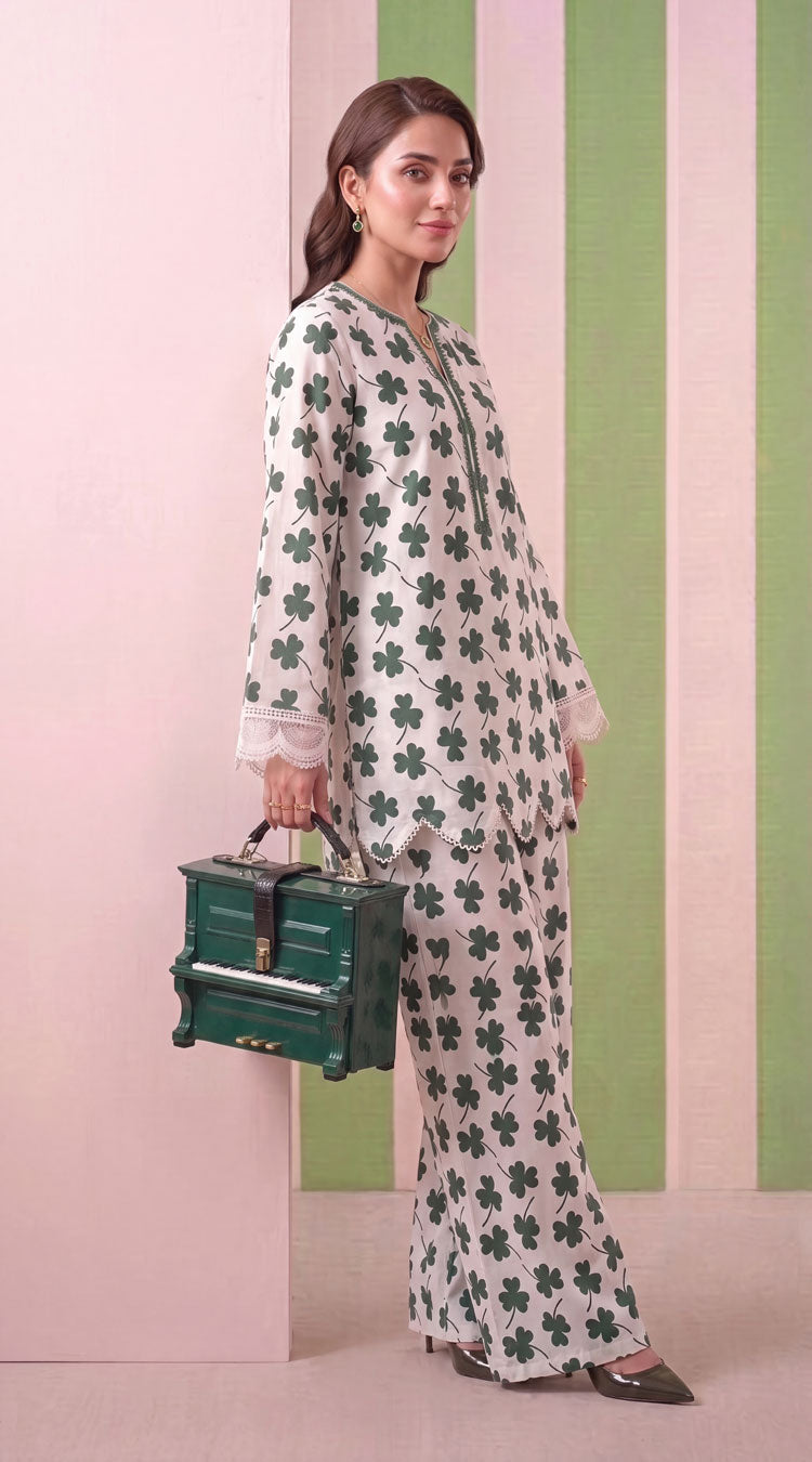 DES # 1377, Green 2 Pcs Unstitched Lawn