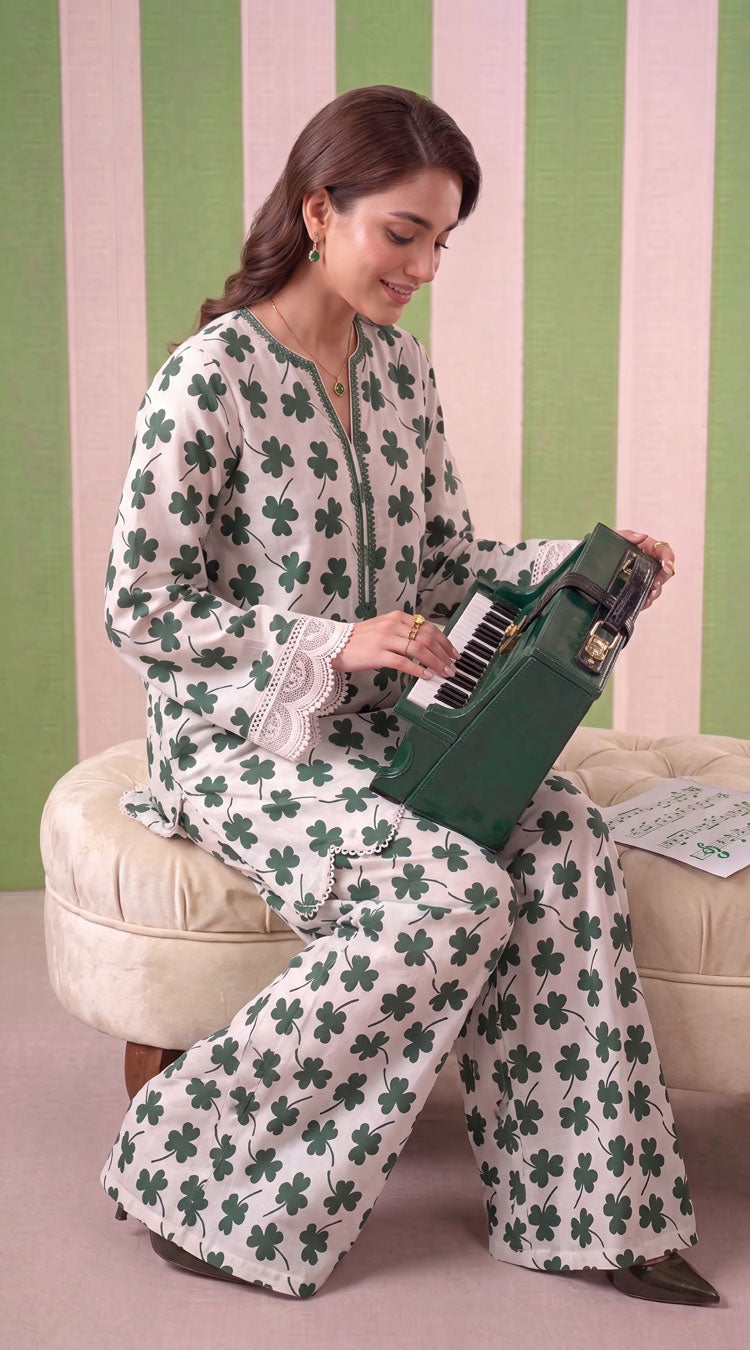 DES # 1377, Green 2 Pcs Unstitched Lawn