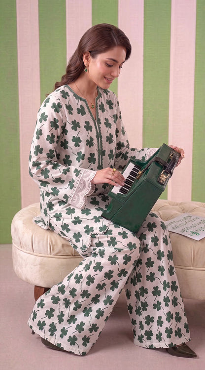 DES # 1377, Green 2 Pcs Unstitched Lawn