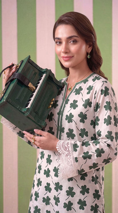 DES # 1377, Green 2 Pcs Unstitched Lawn