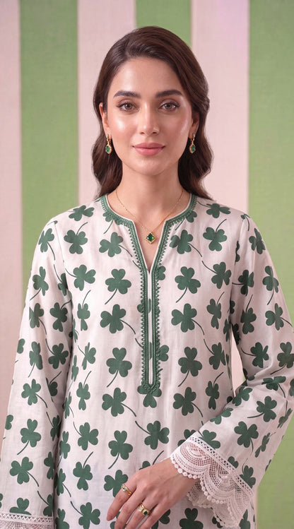 DES # 1377, Green 2 Pcs Unstitched Lawn