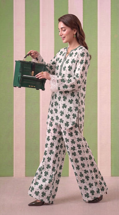 DES # 1377, Green 2 Pcs Unstitched Lawn