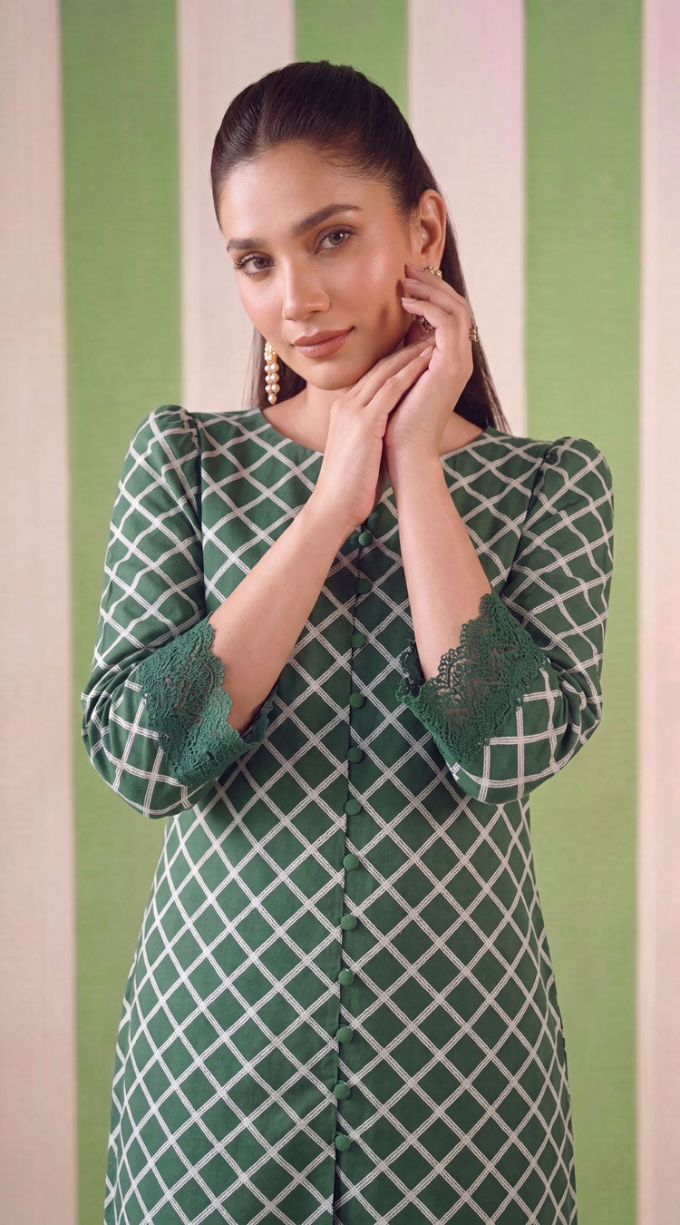DES # 1379, Green 2 Pcs Unstitched Lawn