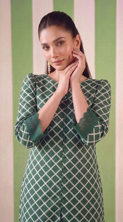DES # 1379, Green 2 Pcs Unstitched Lawn