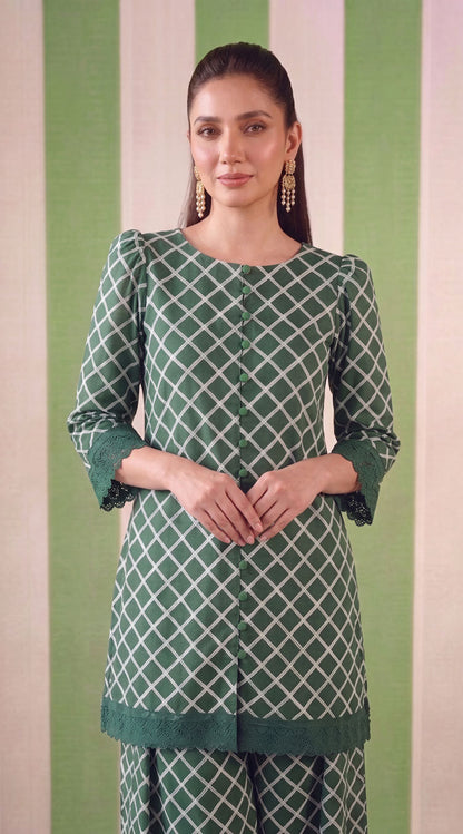 DES # 1379, Green 2 Pcs Unstitched Lawn
