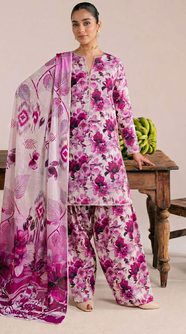 D# 22 Pink Banadora Lawn 3 Pcs Unstitched
