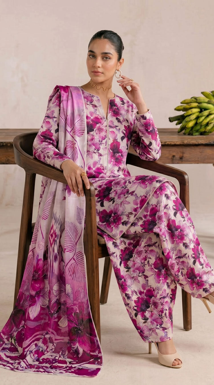 D# 22 Pink Banadora Lawn 3 Pcs Unstitched