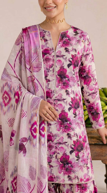 D# 22 Pink Banadora Lawn 3 Pcs Unstitched