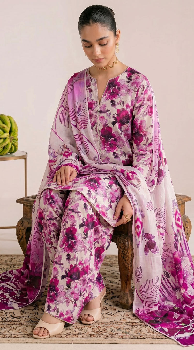 D# 22 Pink Banadora Lawn 3 Pcs Unstitched