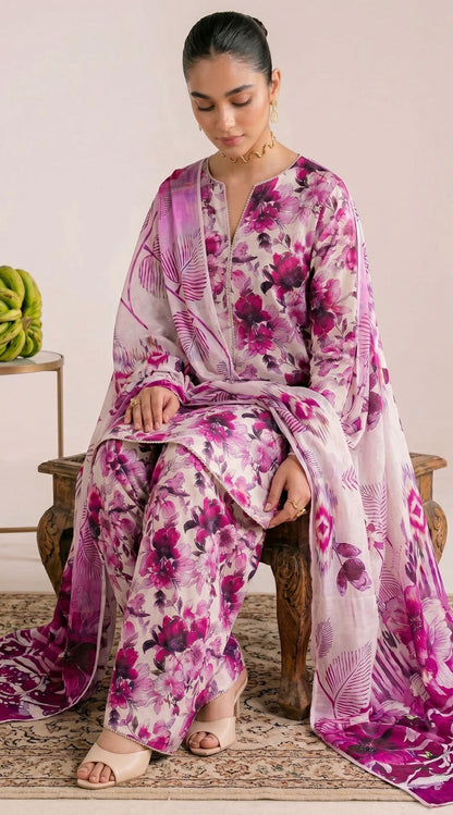 D# 22 Pink Banadora Lawn 3 Pcs Unstitched