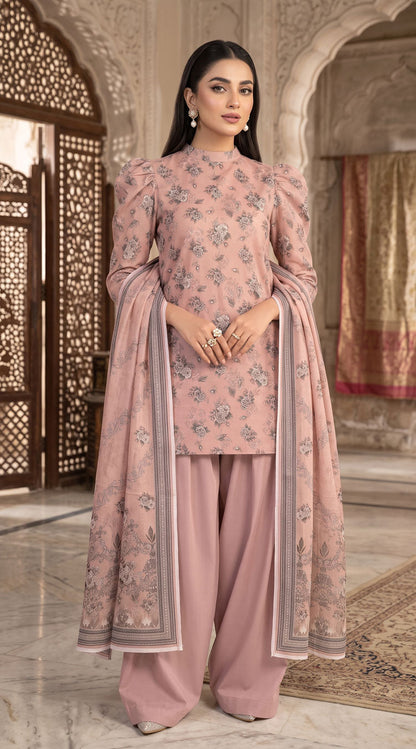 D# 33 Peach Banadora Lawn 3 Pcs Unstitched