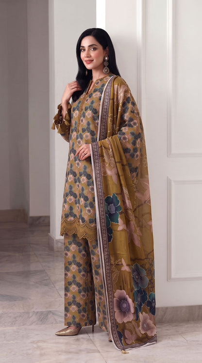 D# 3505 Golden 3 PCS Unstitched Lawn