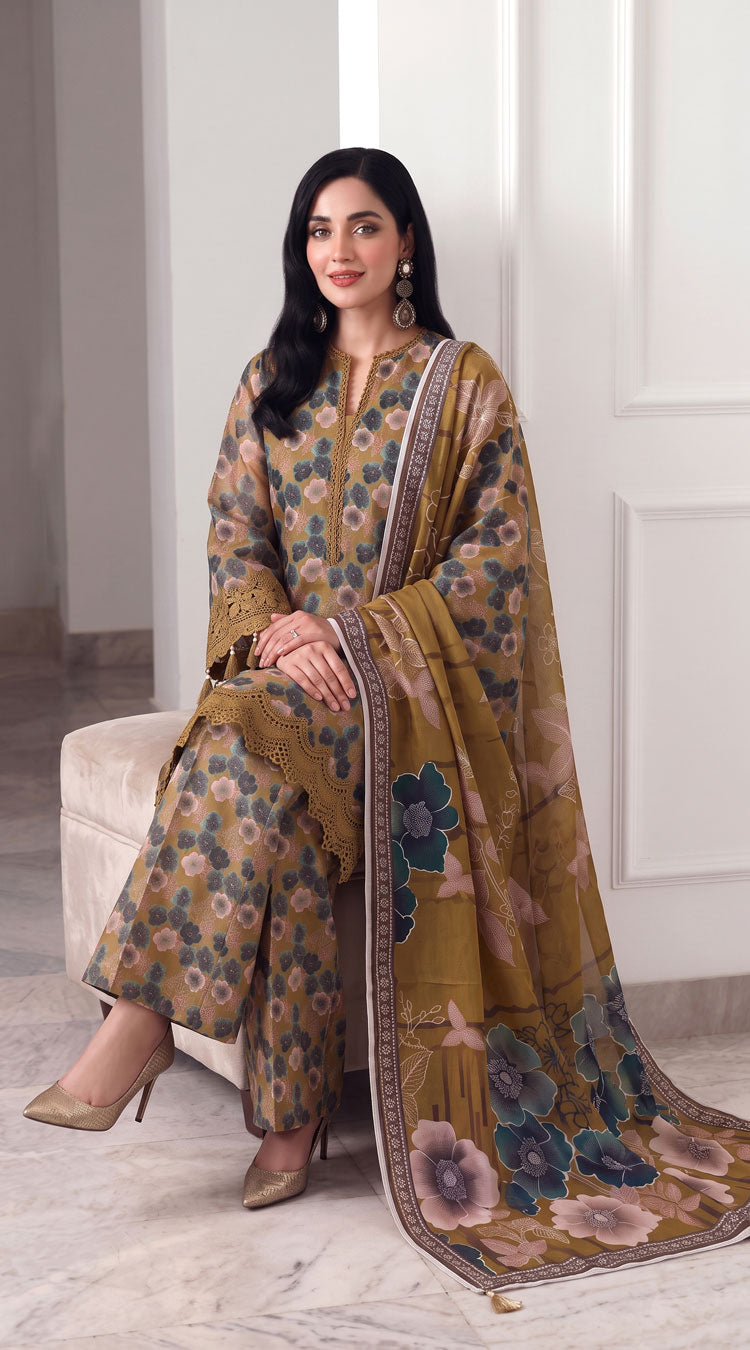 D# 3505 Golden 3 PCS Unstitched Lawn