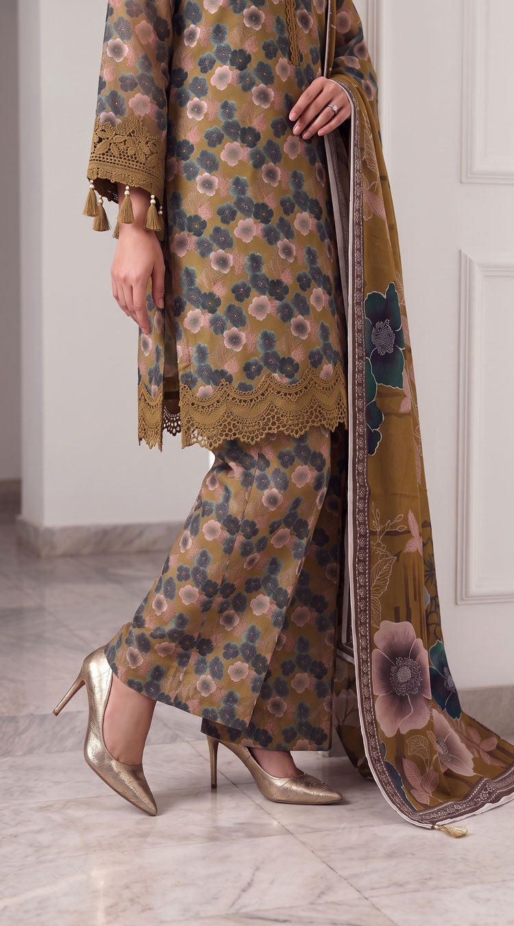 D# 3505 Golden 3 PCS Unstitched Lawn