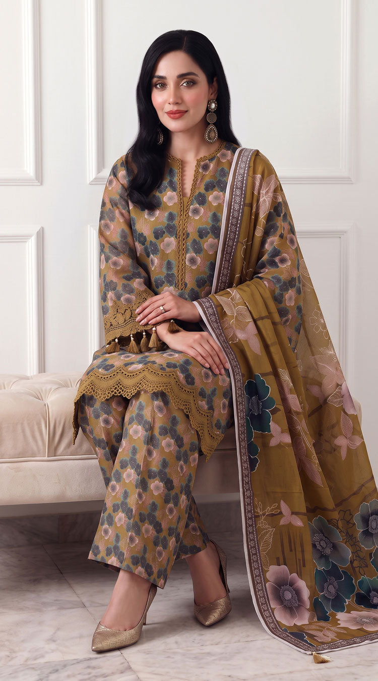 D# 3505 Golden 3 PCS Unstitched Lawn