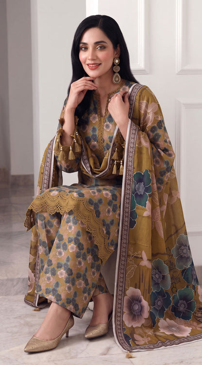 D# 3505 Golden 3 PCS Unstitched Lawn
