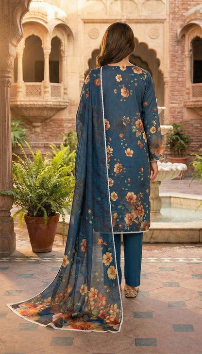 D# 5547 Teal Blue Lawn 3 Pcs Unstitched