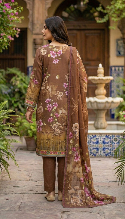 D# 5548 Coffee Lawn 3 Pcs Unstitched