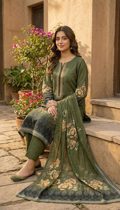 D# 5549 Mehndi Lawn 3 Pcs Unstitched