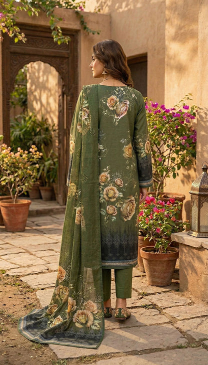 D# 5549 Mehndi Lawn 3 Pcs Unstitched