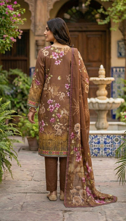 D# 5550 Brown Lawn 3 Pcs Unstitched