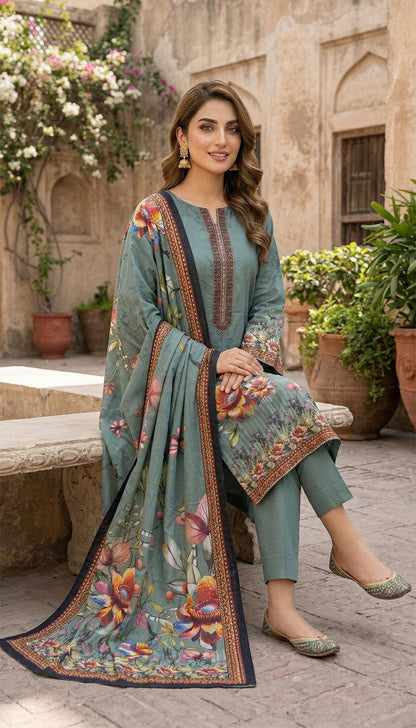 D# 5551 Zink Lawn 3 Pcs Unstitched