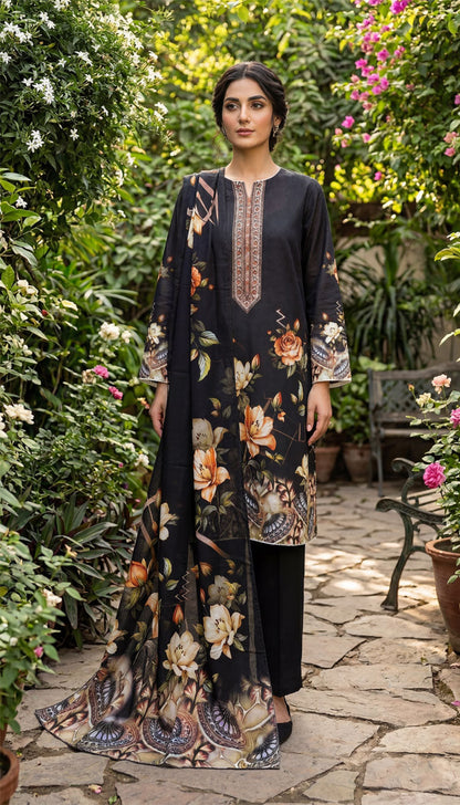 D# 5553 Black Lawn 3 Pcs Unstitched