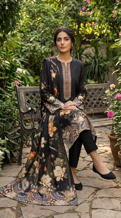 D# 5553 Black Lawn 3 Pcs Unstitched