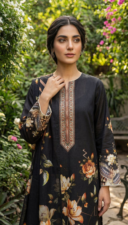 D# 5553 Black Lawn 3 Pcs Unstitched