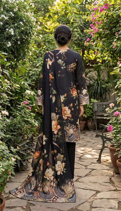 D# 5553 Black Lawn 3 Pcs Unstitched