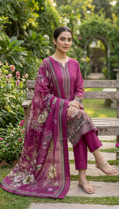 D# 5555 Pink Lawn 3 Pcs Unstitched