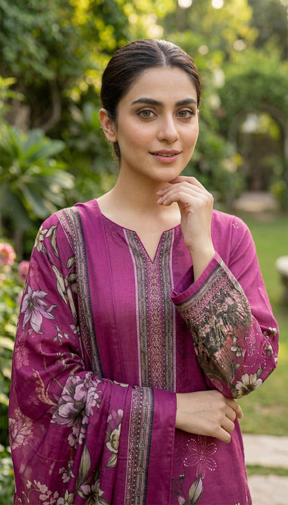 D# 5555 Pink Lawn 3 Pcs Unstitched
